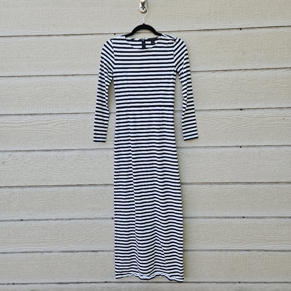 J. Crew Collection long sleeve navy white striped maxi dress size 00
